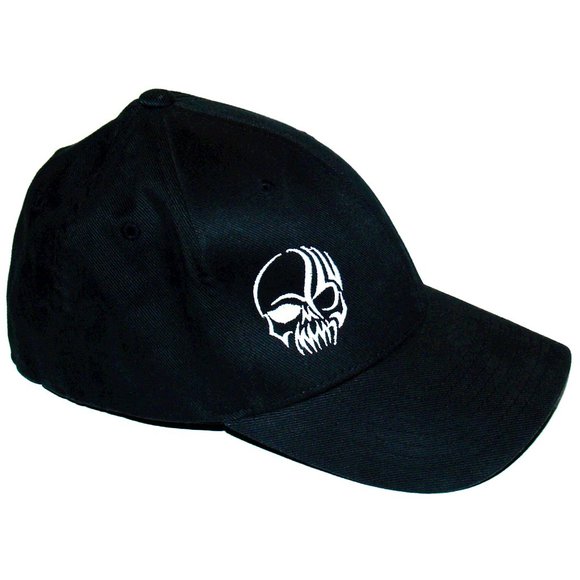 Black with White Skull Logo Flexfit Organic Cotton Baseball Cap  Size S-M - Picture 3 of 9